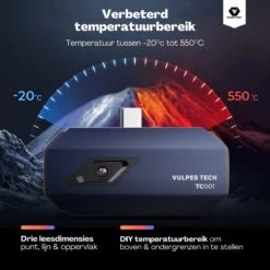Vulpes Tech® Warmtebeeldcamera PRO - Warmtemeter Voor Android (USB-C) Apparaten - -20 Tot +550°C - 256 X 192 Pixel - Thermische Camera - Pro Versie -Makita Winkel 1200x1200 1204