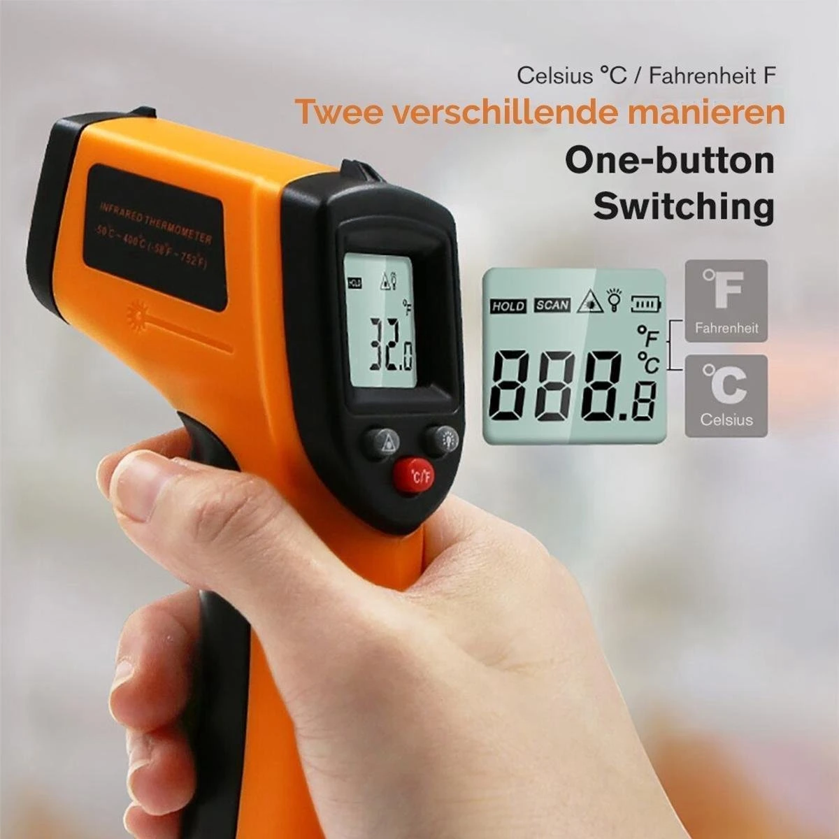 Merkloos Infrarood Warmtemeter | Draadloze Temperatuurmeter, -50 Tot 380 Graden Celcius 4 Merkloos Infrarood Warmtemeter | Draadloze Temperatuurmeter, -50 Tot 380 Graden Celcius - Afbeelding 2