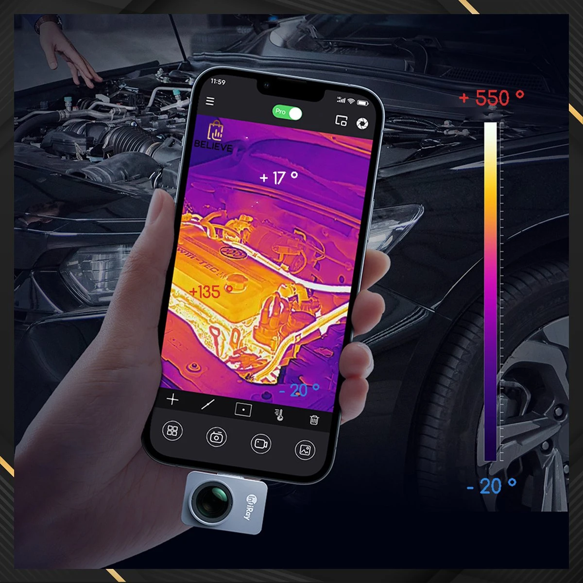 Infiray P2 PRO Warmtebeeldcamera Met Optische Lens - Warmtecamera Voor Android - Warmtemeter - Infrarood Camera 256x192 Pixels - 25 Hz -20° Tot 550° 6 Infiray P2 PRO Warmtebeeldcamera Met Optische Lens - Warmtecamera Voor Android - Warmtemeter - Infrarood Camera 256x192 Pixels - 25 Hz -20° Tot 550° - Afbeelding 4