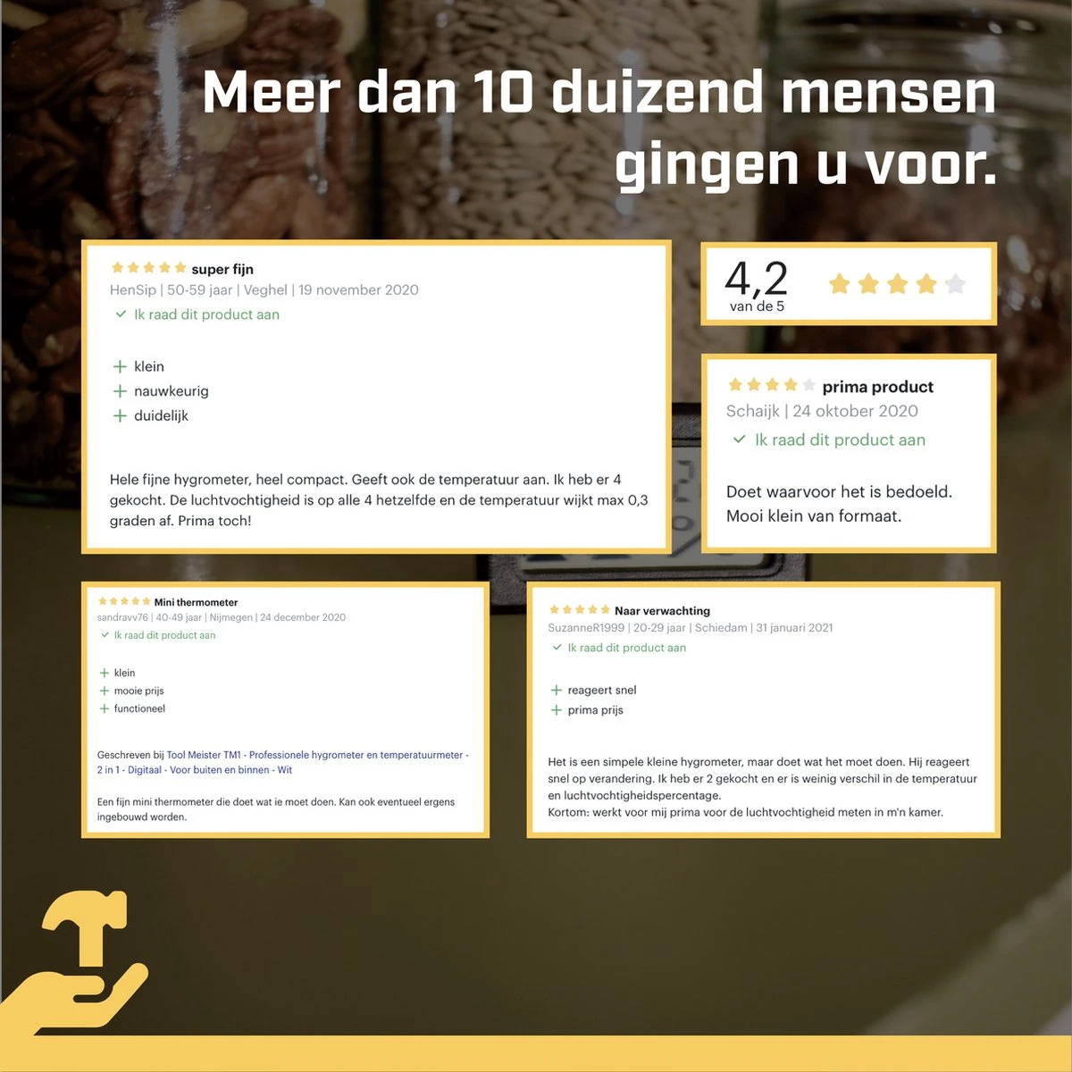 Tool Meister TM1 – Hygrometer & Thermometer - Binnen/Buiten/Koelkast – Digitaal -Zwart - Incl Batterijen 8 Tool Meister TM1 – Hygrometer & Thermometer - Binnen/Buiten/Koelkast – Digitaal -Zwart - Incl Batterijen - Afbeelding 6