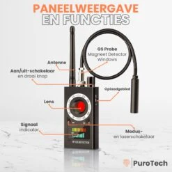 PuroTech Signaaldetector - Detectieapparaat - RF Bug Finder - Anti Afluisterapparatuur - Anti Spy Detector - Spy Cam - GPS Tracker - Verborgen Camera - Device Finder -Makita Winkel 1200x1200 1386