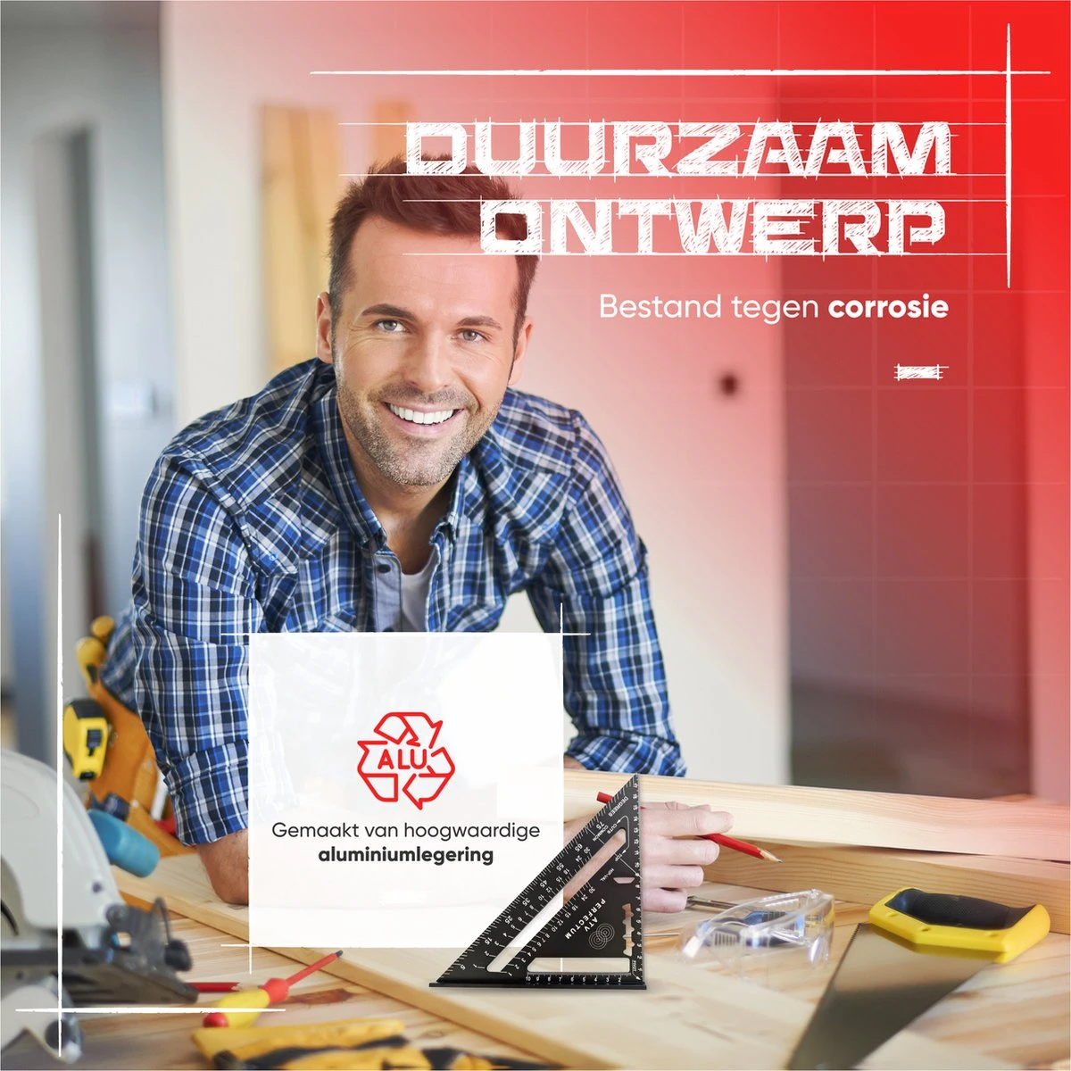 ATV PERFECTUM Winkelhaak – Metrisch - Aluminium - Hoekmeter – Speed Square -Blokhaak – Zwaaihaak 8 ATV PERFECTUM Winkelhaak – Metrisch - Aluminium - Hoekmeter – Speed Square -Blokhaak – Zwaaihaak - Afbeelding 6