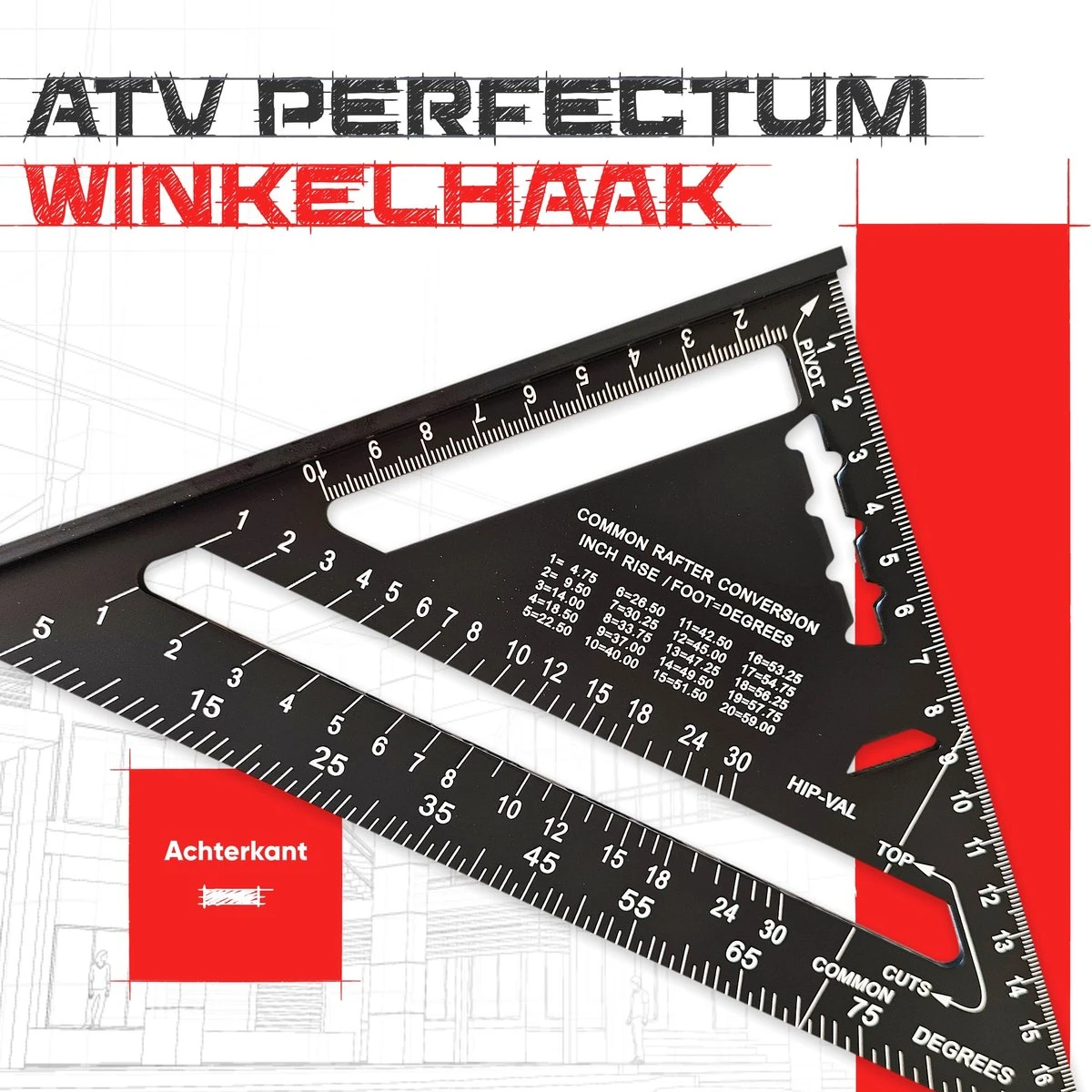 ATV PERFECTUM Winkelhaak – Metrisch - Aluminium - Hoekmeter – Speed Square -Blokhaak – Zwaaihaak 14 ATV PERFECTUM Winkelhaak – Metrisch - Aluminium - Hoekmeter – Speed Square -Blokhaak – Zwaaihaak - Afbeelding 12