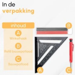 Winkelhaak - Blokhaak - Zwaaihaak - Schrijfhaak - Speed Square - Metaal - Inclusief Bouwpotlood - Gratis Vervulbaar Bouwpotlood -Makita Winkel 1200x1200 1453