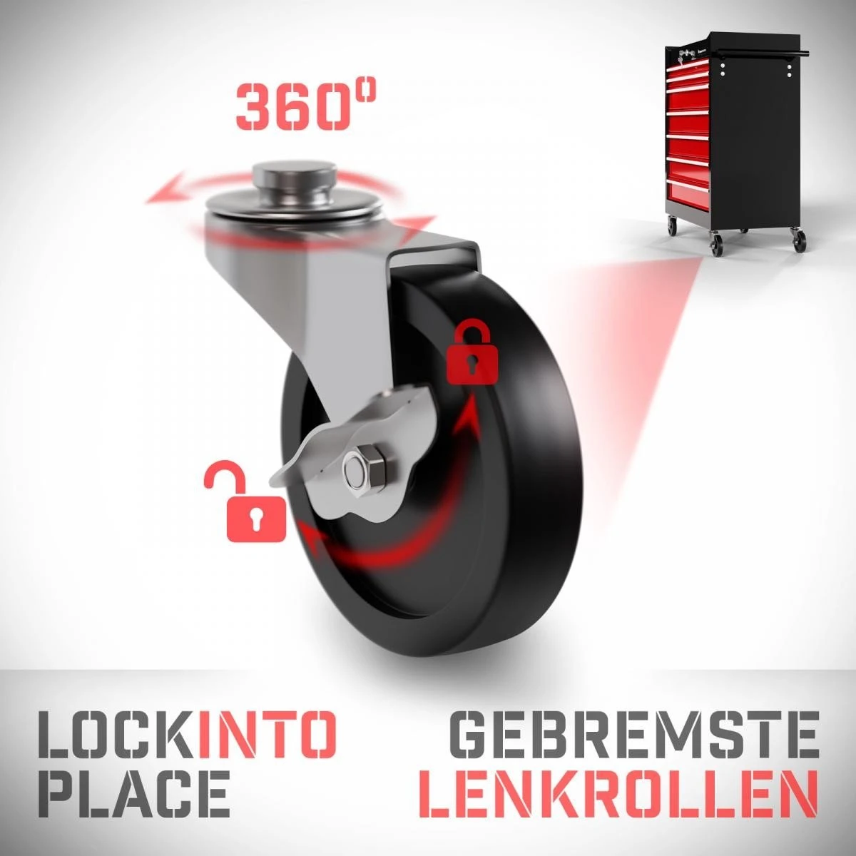 Timbertech - Afsluitbare Werkplaatswagen Op Wielen Met Parkeerrem - Exclusief Gereedschappen - 7 Laden Met Inleg - Gereedschapswagen - Montagewagen - Trolley Voor Diverse Gereedschappen - Staal - Rood/Zwart 4 Timbertech - Afsluitbare Werkplaatswagen Op Wielen Met Parkeerrem - Exclusief Gereedschappen - 7 Laden Met Inleg - Gereedschapswagen - Montagewagen - Trolley Voor Diverse Gereedschappen - Staal - Rood/Zwart - Afbeelding 2