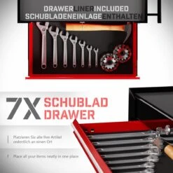 Timbertech - Afsluitbare Werkplaatswagen Op Wielen Met Parkeerrem - Exclusief Gereedschappen - 7 Laden Met Inleg - Gereedschapswagen - Montagewagen - Trolley Voor Diverse Gereedschappen - Staal - Rood/Zwart 26 Timbertech - Afsluitbare Werkplaatswagen Op Wielen Met Parkeerrem - Exclusief Gereedschappen - 7 Laden Met Inleg - Gereedschapswagen - Montagewagen - Trolley Voor Diverse Gereedschappen - Staal - Rood/Zwart -Makita Winkel 1200x1200 1479