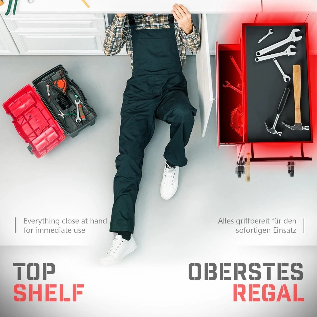 Timbertech - Afsluitbare Werkplaatswagen Op Wielen Met Parkeerrem - Exclusief Gereedschappen - 7 Laden Met Inleg - Gereedschapswagen - Montagewagen - Trolley Voor Diverse Gereedschappen - Staal - Rood/Zwart 11 Timbertech - Afsluitbare Werkplaatswagen Op Wielen Met Parkeerrem - Exclusief Gereedschappen - 7 Laden Met Inleg - Gereedschapswagen - Montagewagen - Trolley Voor Diverse Gereedschappen - Staal - Rood/Zwart - Afbeelding 9