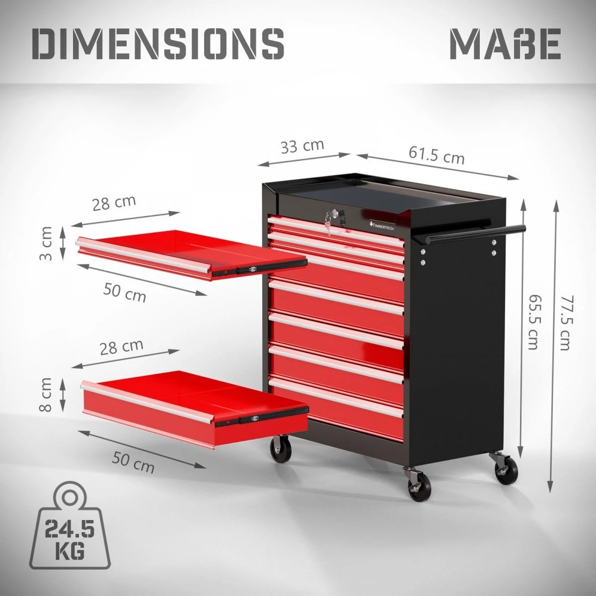 Timbertech - Afsluitbare Werkplaatswagen Op Wielen Met Parkeerrem - Exclusief Gereedschappen - 7 Laden Met Inleg - Gereedschapswagen - Montagewagen - Trolley Voor Diverse Gereedschappen - Staal - Rood/Zwart 12 Timbertech - Afsluitbare Werkplaatswagen Op Wielen Met Parkeerrem - Exclusief Gereedschappen - 7 Laden Met Inleg - Gereedschapswagen - Montagewagen - Trolley Voor Diverse Gereedschappen - Staal - Rood/Zwart - Afbeelding 10