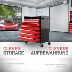 Timbertech - Afsluitbare Werkplaatswagen Op Wielen Met Parkeerrem - Exclusief Gereedschappen - 7 Laden Met Inleg - Gereedschapswagen - Montagewagen - Trolley Voor Diverse Gereedschappen - Staal - Rood/Zwart 29 Timbertech - Afsluitbare Werkplaatswagen Op Wielen Met Parkeerrem - Exclusief Gereedschappen - 7 Laden Met Inleg - Gereedschapswagen - Montagewagen - Trolley Voor Diverse Gereedschappen - Staal - Rood/Zwart -Makita Winkel 1200x1200 1482