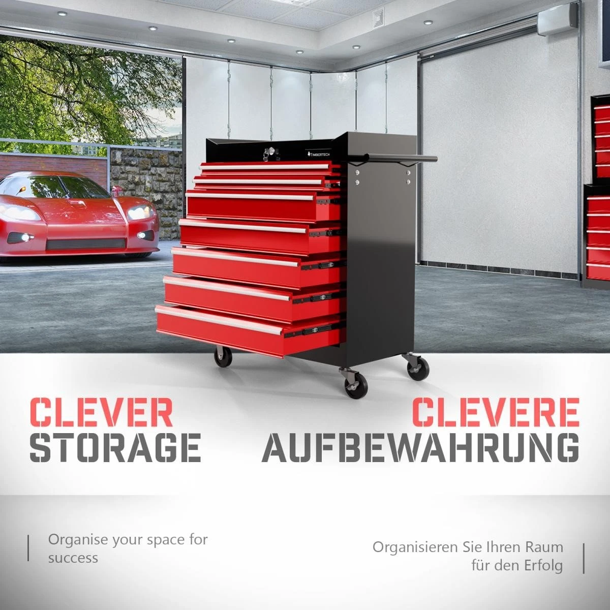 Timbertech - Afsluitbare Werkplaatswagen Op Wielen Met Parkeerrem - Exclusief Gereedschappen - 7 Laden Met Inleg - Gereedschapswagen - Montagewagen - Trolley Voor Diverse Gereedschappen - Staal - Rood/Zwart 13 Timbertech - Afsluitbare Werkplaatswagen Op Wielen Met Parkeerrem - Exclusief Gereedschappen - 7 Laden Met Inleg - Gereedschapswagen - Montagewagen - Trolley Voor Diverse Gereedschappen - Staal - Rood/Zwart - Afbeelding 11