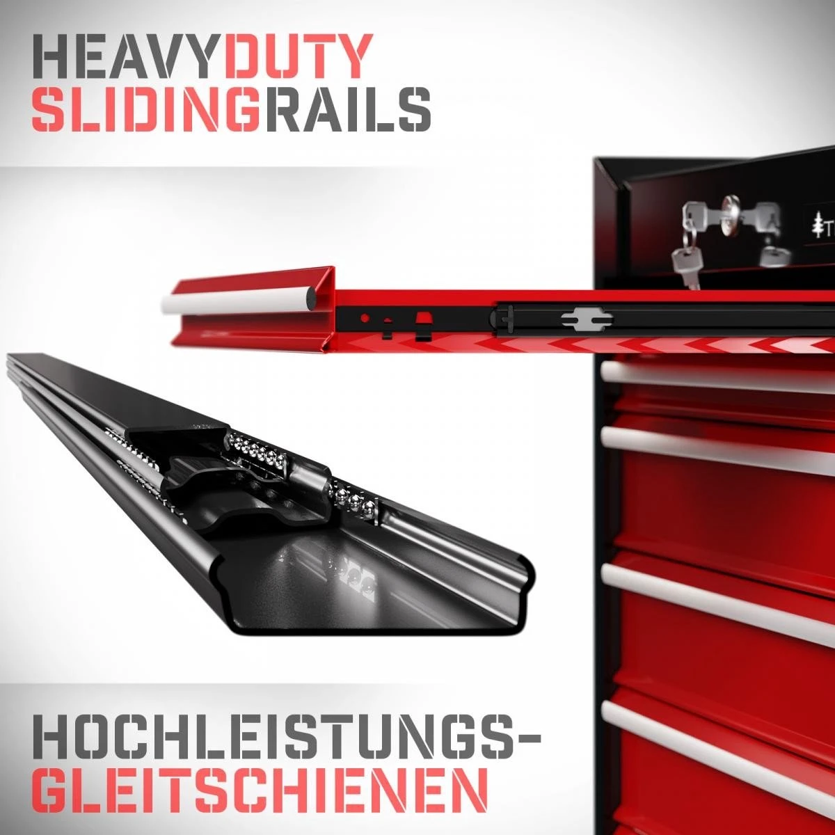 Timbertech - Afsluitbare Werkplaatswagen Op Wielen Met Parkeerrem - Exclusief Gereedschappen - 7 Laden Met Inleg - Gereedschapswagen - Montagewagen - Trolley Voor Diverse Gereedschappen - Staal - Rood/Zwart 18 Timbertech - Afsluitbare Werkplaatswagen Op Wielen Met Parkeerrem - Exclusief Gereedschappen - 7 Laden Met Inleg - Gereedschapswagen - Montagewagen - Trolley Voor Diverse Gereedschappen - Staal - Rood/Zwart - Afbeelding 16