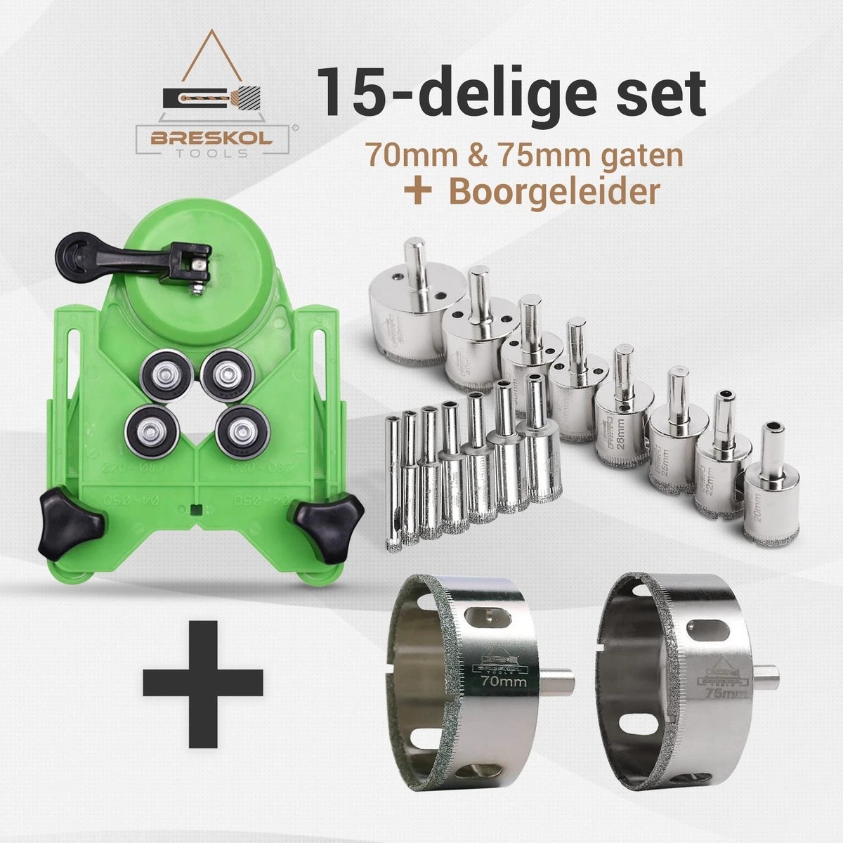 Breskol Tegelboren - Diamantboren + Boorgeleider + 70mm + 75mm Gaten Boorset - Boren - Diamant Boor Geleider - Diamantboor - Diamantborenset - Tegelboren 4 Breskol Tegelboren - Diamantboren + Boorgeleider + 70mm + 75mm Gaten Boorset - Boren - Diamant Boor Geleider - Diamantboor - Diamantborenset - Tegelboren - Afbeelding 2