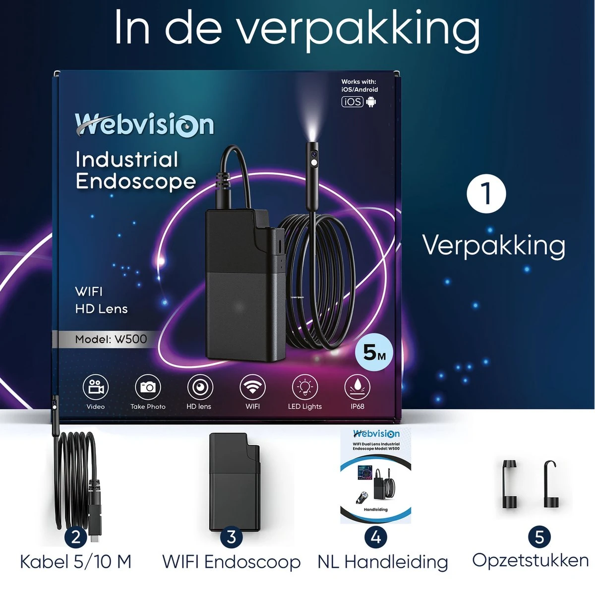 Webvision Inspectiecamera Dubbele Lens 5M – Endoscoop – Inspectie Camera – Endoscoop Camera – Voor Android/IOS - IP68 Waterdicht - 1080P HD 7 Webvision Inspectiecamera Dubbele Lens 5M – Endoscoop – Inspectie Camera – Endoscoop Camera – Voor Android/IOS - IP68 Waterdicht - 1080P HD - Afbeelding 5