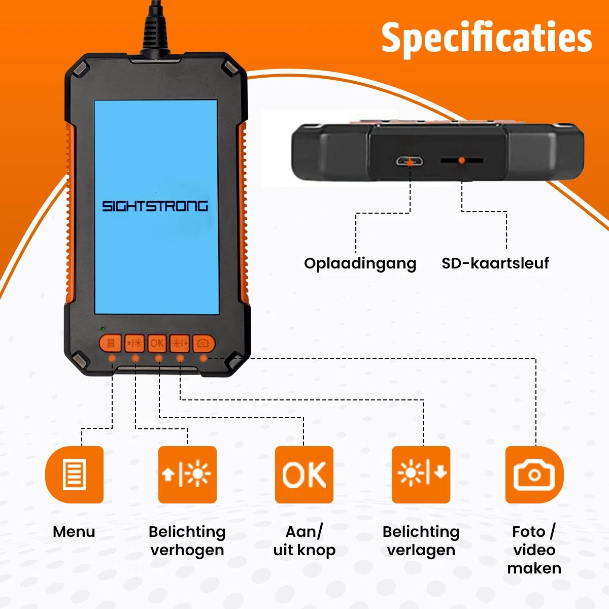 Sightstrong Inspectiecamera Met Scherm 5M - 1080P HD - 4.3 Inch LCD Scherm - Incl. 32GB SD-Kaart- IP67 Waterdicht - LED Verlichting - Endoscoop - Inspectie Camera 7 Sightstrong Inspectiecamera Met Scherm 5M - 1080P HD - 4.3 Inch LCD Scherm - Incl. 32GB SD-Kaart- IP67 Waterdicht - LED Verlichting - Endoscoop - Inspectie Camera - Afbeelding 5