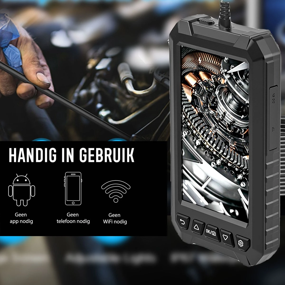 Endoscoop Camera Dual Lens Inspectiecamera 10M – Full HD – 5.0” Scherm – Met Opbergtas - IP68 Waterdicht – Incl. Micro SD Kaart 32GB 4 Endoscoop Camera Dual Lens Inspectiecamera 10M – Full HD – 5.0” Scherm – Met Opbergtas - IP68 Waterdicht – Incl. Micro SD Kaart 32GB - Afbeelding 2