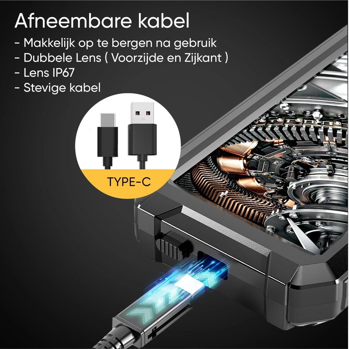 Endoscoop Camera Dual Lens Inspectiecamera 10M – Full HD – 5.0” Scherm – Met Opbergtas - IP68 Waterdicht – Incl. Micro SD Kaart 32GB 5 Endoscoop Camera Dual Lens Inspectiecamera 10M – Full HD – 5.0” Scherm – Met Opbergtas - IP68 Waterdicht – Incl. Micro SD Kaart 32GB - Afbeelding 3