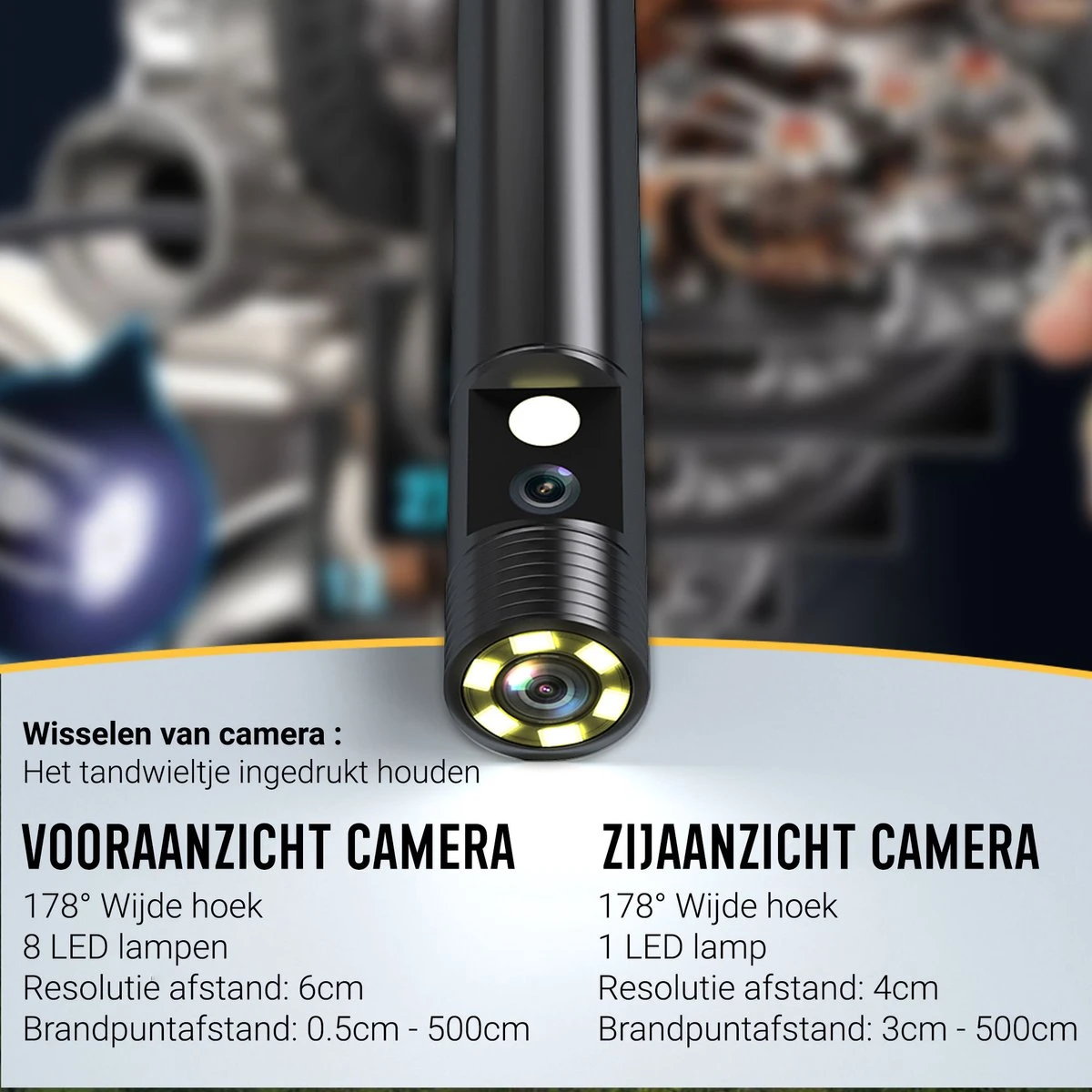 Endoscoop Camera Dual Lens Inspectiecamera 10M – Full HD – 5.0” Scherm – Met Opbergtas - IP68 Waterdicht – Incl. Micro SD Kaart 32GB 9 Endoscoop Camera Dual Lens Inspectiecamera 10M – Full HD – 5.0” Scherm – Met Opbergtas - IP68 Waterdicht – Incl. Micro SD Kaart 32GB - Afbeelding 7