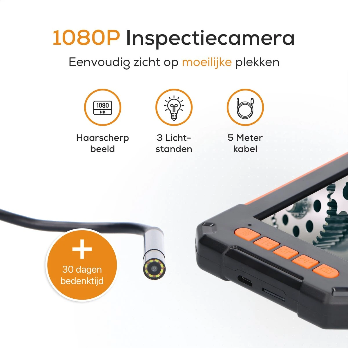 Relave Inspectiecamera Met Scherm 5M - Endoscoop - 1080P HD - 4.3 Inch LCD Scherm - IP67 Waterdicht - LED Verlichting - Inspectie Camera 5 Relave Inspectiecamera Met Scherm 5M - Endoscoop - 1080P HD - 4.3 Inch LCD Scherm - IP67 Waterdicht - LED Verlichting - Inspectie Camera - Afbeelding 3