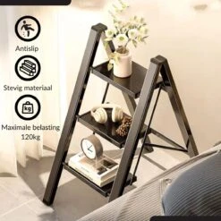 Buxibo - Keukentrapje/Vouwladder - Keukenopstapje - Opvouwbare Ladderkruk - Trapladder - Anti-Slip - Metaal - Zwart -Makita Winkel 1200x1200 1852