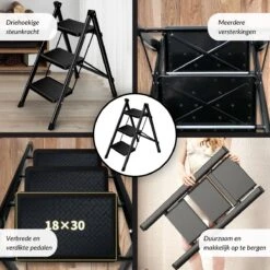 Buxibo - Keukentrapje/Vouwladder - Keukenopstapje - Opvouwbare Ladderkruk - Trapladder - Anti-Slip - Metaal - Zwart -Makita Winkel 1200x1200 1854