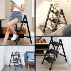 Buxibo - Keukentrapje/Vouwladder - Keukenopstapje - Opvouwbare Ladderkruk - Trapladder - Anti-Slip - Metaal - Zwart -Makita Winkel 1200x1200 1855