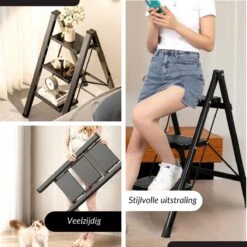 Buxibo - Keukentrapje/Vouwladder - Keukenopstapje - Opvouwbare Ladderkruk - Trapladder - Anti-Slip - Metaal - Zwart -Makita Winkel 1200x1200 1856