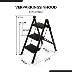Buxibo - Keukentrapje/Vouwladder - Keukenopstapje - Opvouwbare Ladderkruk - Trapladder - Anti-Slip - Metaal - Zwart -Makita Winkel 1200x1200 1857