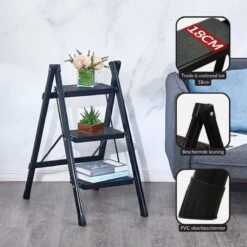 Buxibo - Keukentrapje/Vouwladder - Keukenopstapje - Opvouwbare Ladderkruk - Trapladder - Anti-Slip - Metaal - Zwart -Makita Winkel 1200x1200 1862