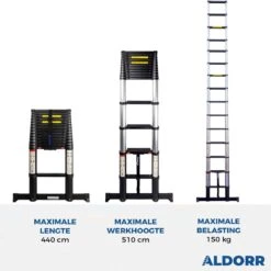 ALDORR Professional - Telescoopladder 4,40 Meter - Met Optigrip™ En Extra Brede Treden -Makita Winkel 1200x1200 1910