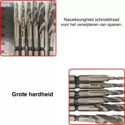 Merkloos 6-delig Boortap Set - Bit Boor Tap En Verzinken Set Gemaakt Van HSS - Gereedschap Boormachine M3-M10 - Schroefdraad Snijden - Combi Boortap - Gaten Boren - Incl. Klein Opbergdoosje -Makita Winkel 1200x1200 2067
