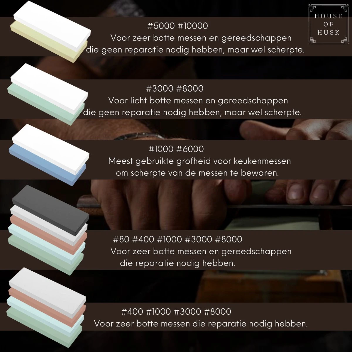 House Of Husk Dubbelzijdige Messenslijpers Met Vlaksteen En Instructies - Slijpsteen Voor Messen En Gereedschappen - Wetsteen Slijpsteen Set 80 400 1000 En 3000 8000 - Edelkorund 13 House Of Husk Dubbelzijdige Messenslijpers Met Vlaksteen En Instructies - Slijpsteen Voor Messen En Gereedschappen - Wetsteen Slijpsteen Set 80 400 1000 En 3000 8000 - Edelkorund - Afbeelding 11