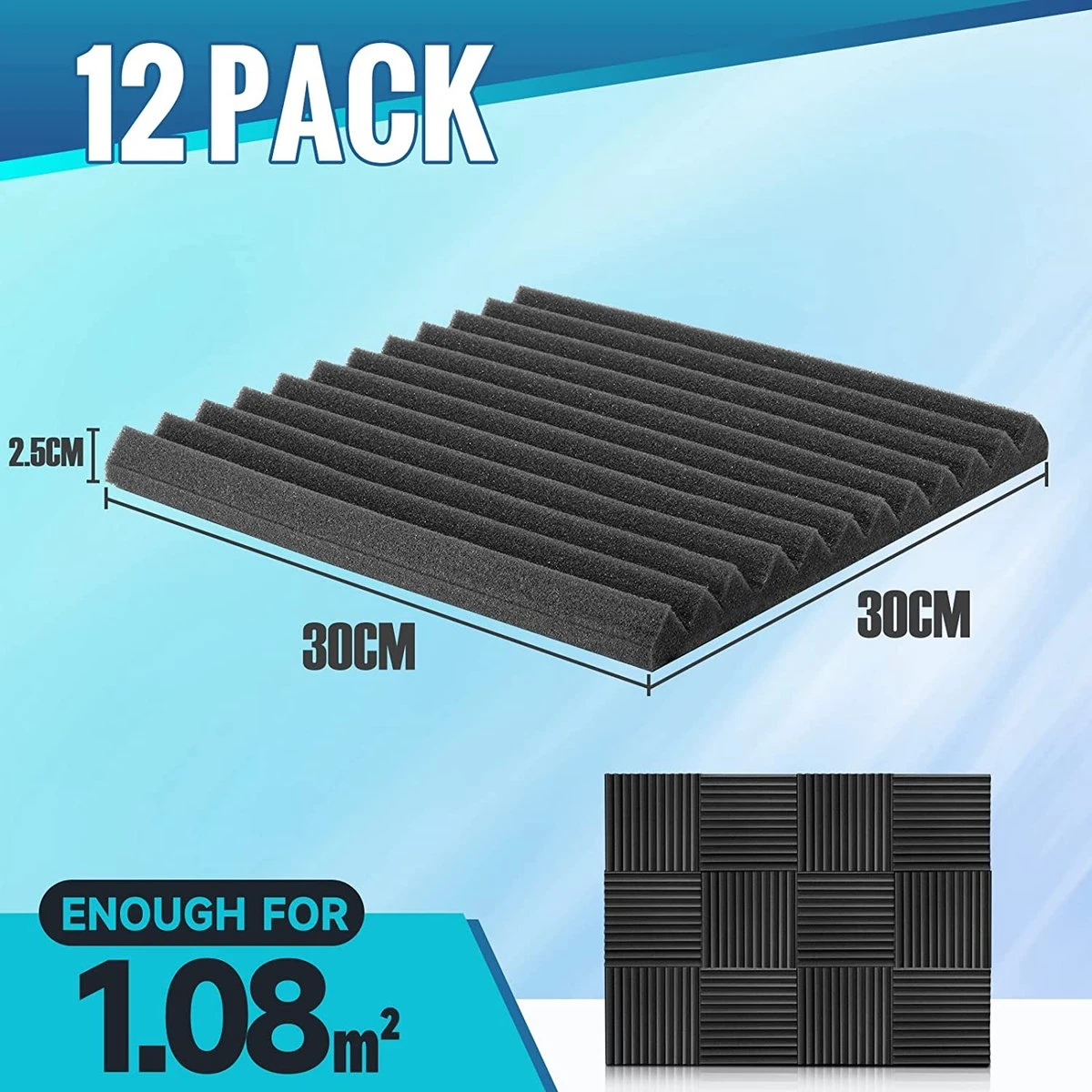 Imperatoris | Akoestische Panelen – 30x30x2.5cm – Zelfklevend – Geluidsisolatie – Geluidsdemper – Noppenschuim– Acoustic Foam Panels – Wandpaneel – 12 Stuks 4 Imperatoris | Akoestische Panelen – 30x30x2.5cm – Zelfklevend – Geluidsisolatie – Geluidsdemper – Noppenschuim– Acoustic Foam Panels – Wandpaneel – 12 Stuks - Afbeelding 2