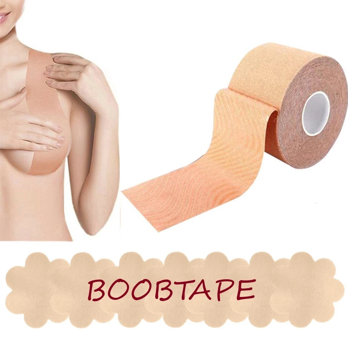 *** 3x 5 Meter Boob Tape + Gratis Set Tepel Covers - Borst Tape - BH Tape - 5 Cm - Extra Sterk - Van Heble® *** 5 *** 3x 5 Meter Boob Tape + Gratis Set Tepel Covers - Borst Tape - BH Tape - 5 Cm - Extra Sterk - Van Heble® *** - Afbeelding 3