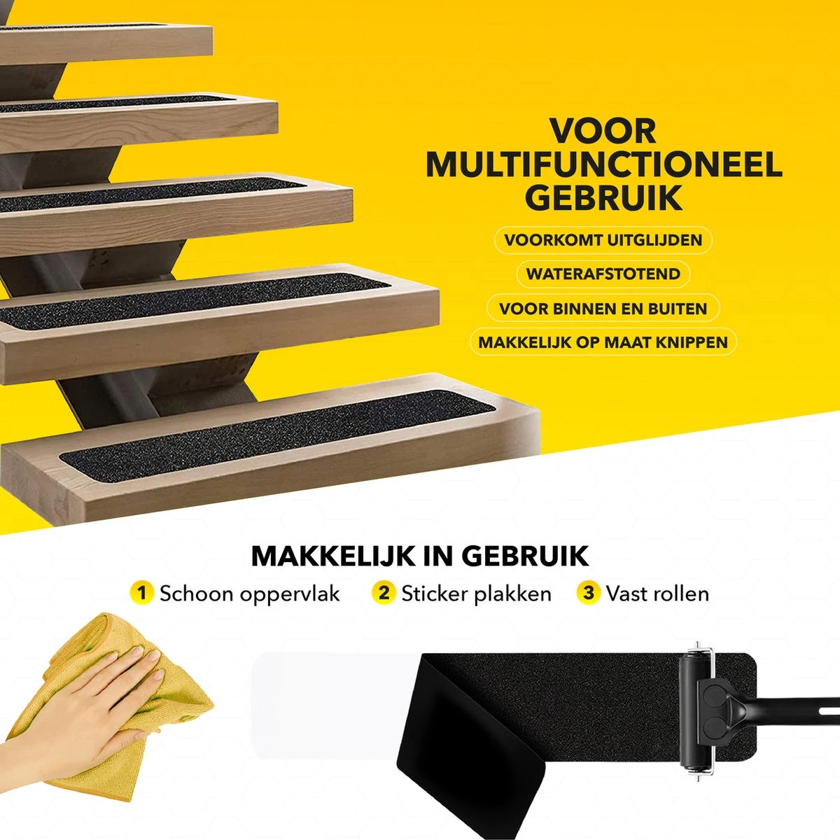 RX Goods 15 Stuks Zelfklevende Anti Slip Strips Met Roller – 60 X 10 Cm – Grip Stickers - Zwarte Tape 4 RX Goods 15 Stuks Zelfklevende Anti Slip Strips Met Roller – 60 X 10 Cm – Grip Stickers - Zwarte Tape - Afbeelding 2