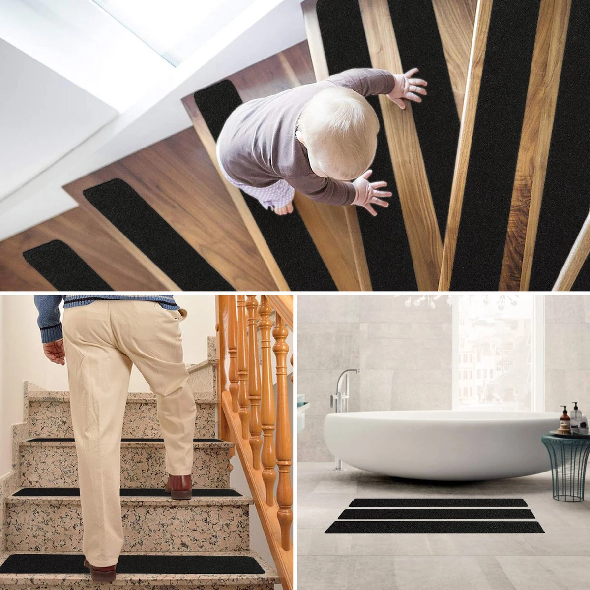 RX Goods 15 Stuks Zelfklevende Anti Slip Strips Met Roller – 60 X 10 Cm – Grip Stickers - Zwarte Tape 8 RX Goods 15 Stuks Zelfklevende Anti Slip Strips Met Roller – 60 X 10 Cm – Grip Stickers - Zwarte Tape - Afbeelding 6