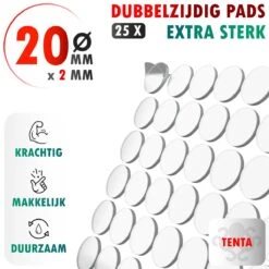 TENTA® Dubbelzijdig Tape Plakkers Extra Sterk - Krachtig - Makkelijk - Duurzaam - 20mm X 2mm - 25x