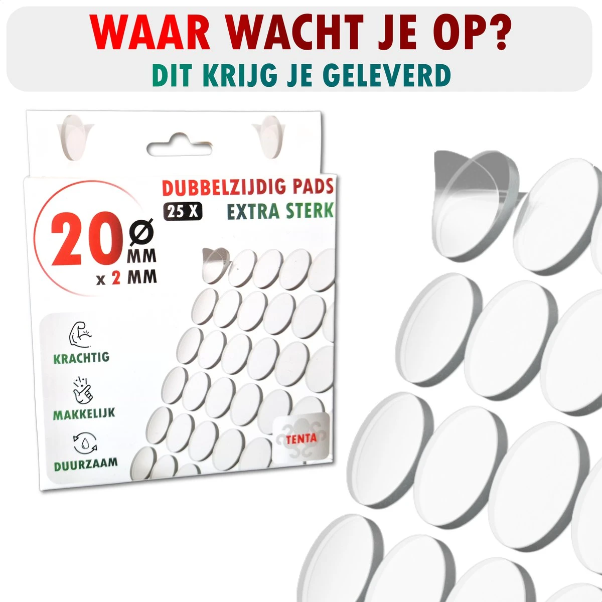 TENTA® Dubbelzijdig Tape Plakkers Extra Sterk - Krachtig - Makkelijk - Duurzaam - 20mm X 2mm - 25x 8 TENTA® Dubbelzijdig Tape Plakkers Extra Sterk - Krachtig - Makkelijk - Duurzaam - 20mm X 2mm - 25x - Afbeelding 6