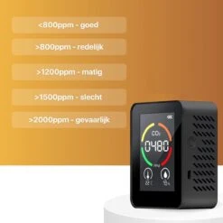 Merkloos CO2 Meter - Luchtkwaliteit - Koolstofdioxide - Thermometer - Hygrometer - Temperatuur - Luchtvochtigheid - Met Alarm - Kunststof - Zwart -Makita Winkel 1200x1200 2743