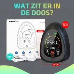 NEW ACCU - 5 In 1 Infrarood CO2-meter + Smart App - Koppel Apparaten & Ruimtes - Luchtkwaliteitsmeter Met Rooksensor & Brandalarm - Draagbaar & Oplaadbaar - Temperatuur & Luchtvochtigheid - Binnen & Horeca - Zwart -Makita Winkel 1200x1200 2745