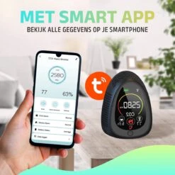 NEW ACCU - 5 In 1 Infrarood CO2-meter + Smart App - Koppel Apparaten & Ruimtes - Luchtkwaliteitsmeter Met Rooksensor & Brandalarm - Draagbaar & Oplaadbaar - Temperatuur & Luchtvochtigheid - Binnen & Horeca - Zwart -Makita Winkel 1200x1200 2749