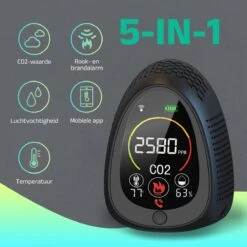 NEW ACCU - 5 In 1 Infrarood CO2-meter + Smart App - Koppel Apparaten & Ruimtes - Luchtkwaliteitsmeter Met Rooksensor & Brandalarm - Draagbaar & Oplaadbaar - Temperatuur & Luchtvochtigheid - Binnen & Horeca - Zwart -Makita Winkel 1200x1200 2753