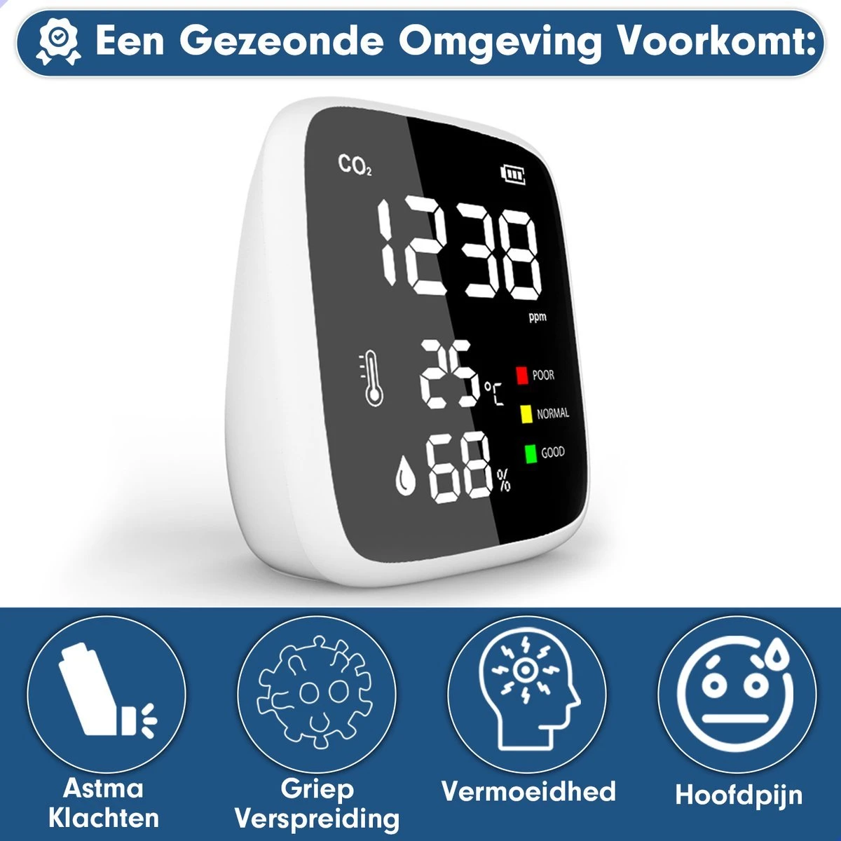 Akyol - Co2 Meter - CO2 Melder Met Thermometer En Luchtvochtigheidsmeter - Co2 Meter Binnen - Co2 Meter - Luchtkwaliteitsmeter 5 Akyol - Co2 Meter - CO2 Melder Met Thermometer En Luchtvochtigheidsmeter - Co2 Meter Binnen - Co2 Meter - Luchtkwaliteitsmeter - Afbeelding 3