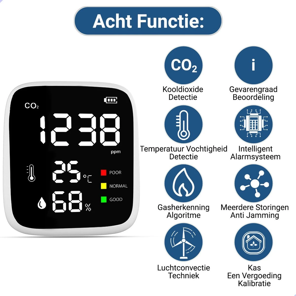 Akyol - Co2 Meter - CO2 Melder Met Thermometer En Luchtvochtigheidsmeter - Co2 Meter Binnen - Co2 Meter - Luchtkwaliteitsmeter 9 Akyol - Co2 Meter - CO2 Melder Met Thermometer En Luchtvochtigheidsmeter - Co2 Meter Binnen - Co2 Meter - Luchtkwaliteitsmeter - Afbeelding 7