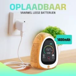 NEW ACCU - 5 In 1 Infrarood CO2-meter + Smart App - Koppel Apparaten & Ruimtes - Luchtkwaliteitsmeter Met Rooksensor & Brandalarm - Draagbaar & Oplaadbaar - Temperatuur & Luchtvochtigheid - Binnen & Horeca - Wood -Makita Winkel 1200x1200 2773