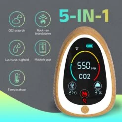 NEW ACCU - 5 In 1 Infrarood CO2-meter + Smart App - Koppel Apparaten & Ruimtes - Luchtkwaliteitsmeter Met Rooksensor & Brandalarm - Draagbaar & Oplaadbaar - Temperatuur & Luchtvochtigheid - Binnen & Horeca - Wood -Makita Winkel 1200x1200 2775