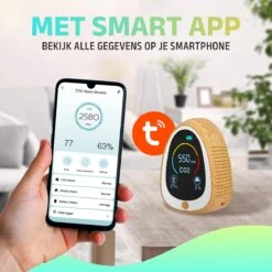 NEW ACCU - 5 In 1 Infrarood CO2-meter + Smart App - Koppel Apparaten & Ruimtes - Luchtkwaliteitsmeter Met Rooksensor & Brandalarm - Draagbaar & Oplaadbaar - Temperatuur & Luchtvochtigheid - Binnen & Horeca - Wood -Makita Winkel 1200x1200 2776
