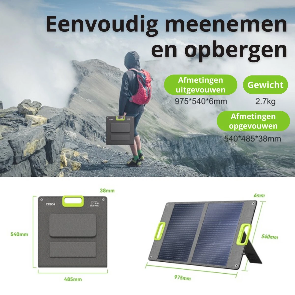 Opvouwbare Zonnepanelen Compleet Pakket - Set Met Accu - USB-aansluiting - Stopcontact - Zonnepanelen - Voor Camper, Reizen 10 Opvouwbare Zonnepanelen Compleet Pakket - Set Met Accu - USB-aansluiting - Stopcontact - Zonnepanelen - Voor Camper, Reizen - Afbeelding 8