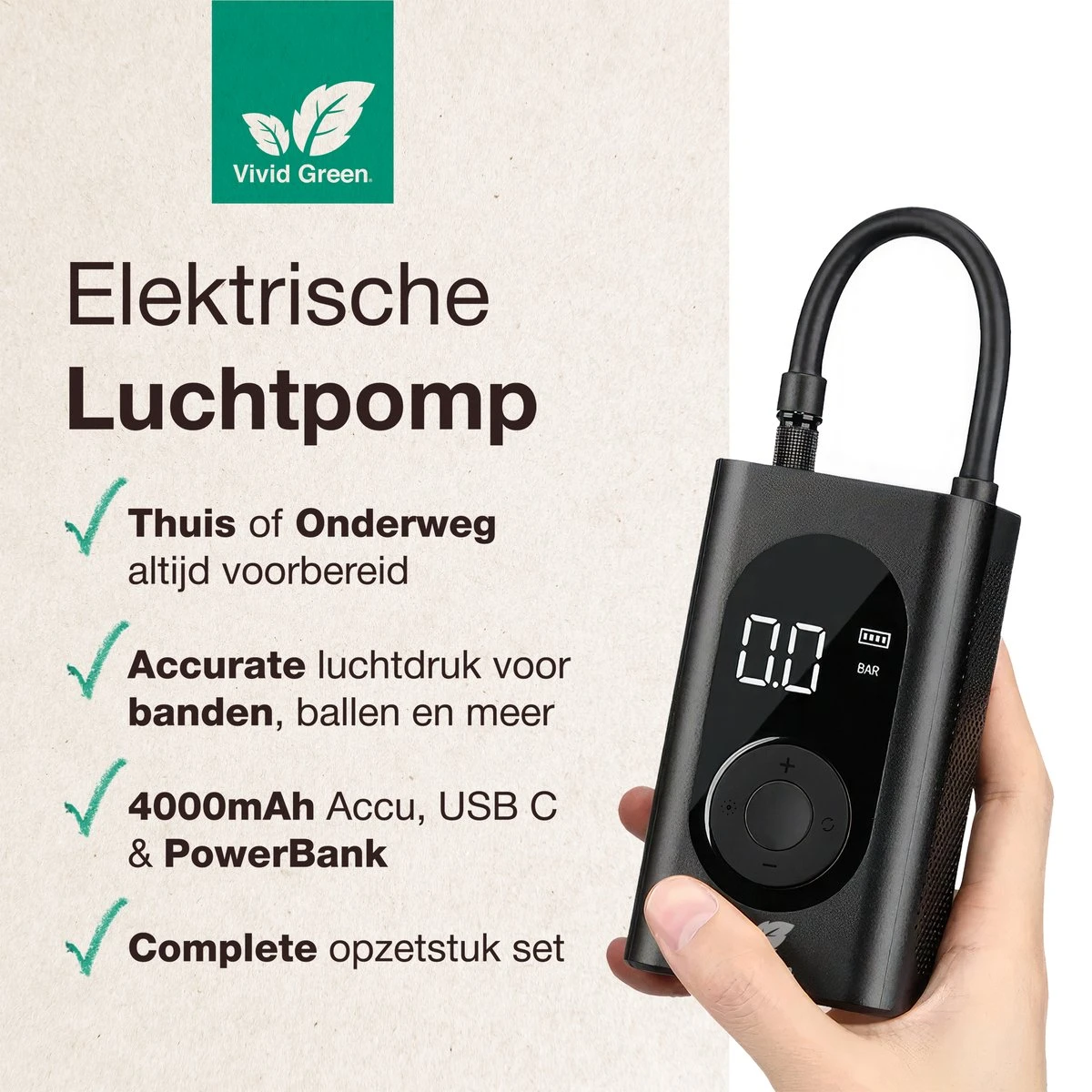 Vivid Green Fietspomp - Elektrische Fietspomp - Bandenpomp - Voetbalpomp - Fietspomp Elektrisch - Bandenspanningsmeter 4 Vivid Green Fietspomp - Elektrische Fietspomp - Bandenpomp - Voetbalpomp - Fietspomp Elektrisch - Bandenspanningsmeter - Afbeelding 2