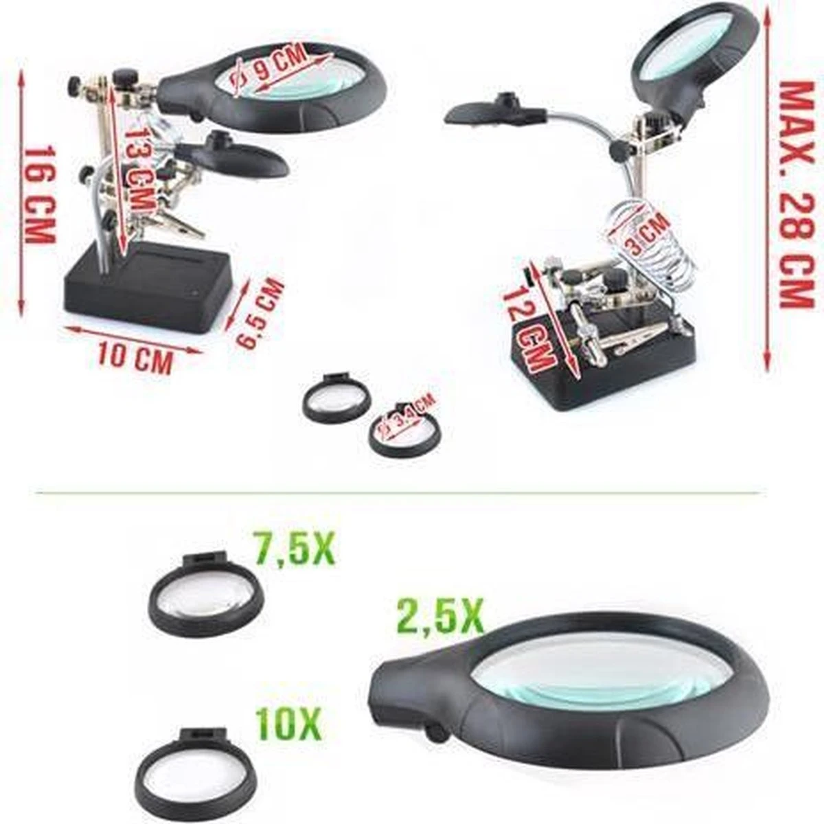 Merkloos Derde Hand Met LED Vergrootglas - Helping / Helpende 3e Soldeer Hand Soldeerhulp 8 Merkloos Derde Hand Met LED Vergrootglas - Helping / Helpende 3e Soldeer Hand Soldeerhulp - Afbeelding 6