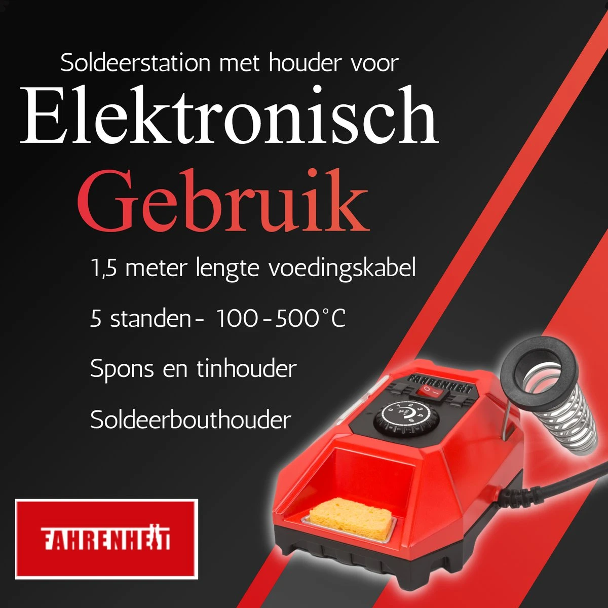 Complete Soldeerset - Soldeerbout Met Soldeerstation Inclusief Tin & Spons - Instelbare Temperatuur - MAX. 500 ºC - 60W 4 Complete Soldeerset - Soldeerbout Met Soldeerstation Inclusief Tin & Spons - Instelbare Temperatuur - MAX. 500 ºC - 60W - Afbeelding 2